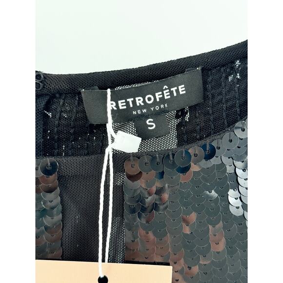 Retrofete Elsi Long Sleeve Mesh Sequin Bodycon Maxi Dress Black Women's Size S - Picture 4 of 5